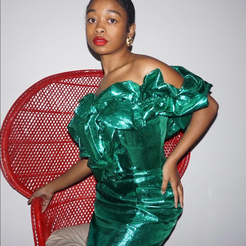 Metallic Green Evening Dress